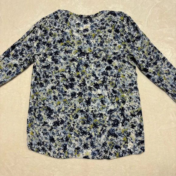 J Jill Womens Floral Blouse Long Sleeve Button Down Blue Yellow Size XL - Picture 8 of 10